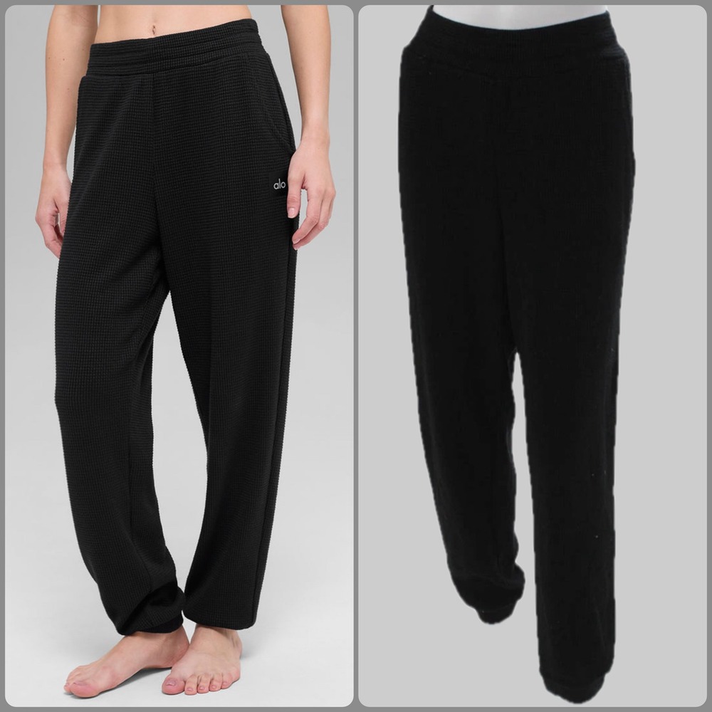 Alo Yoga Waffle Weekend Escape Jogger Black Waffle Knit Lounge Travel Pants